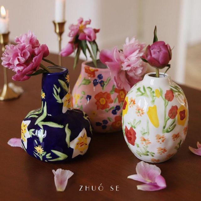 Zhuose painted art vase 手書き花柄 フラワーベース 花瓶の通販 Zhuose painted art vase 手書き花柄 フラワーベース 花瓶の通販