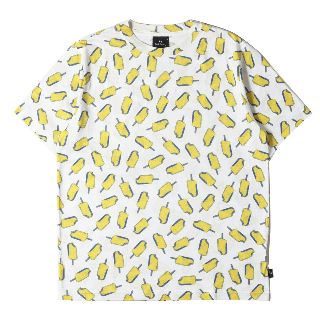 Paul Smith ポールスミス Tシャツ サイズ:L グラフィック プリント クルーネックTシャツ 182509 011R 総柄 PS ホワイト イエロー 日本製 ブランド トップス カットソー 半袖 【メンズ】【美品】