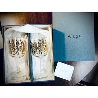 R Lalique  ラリック 金彩リーブ　ワイン グラス　ペア(ガラス)