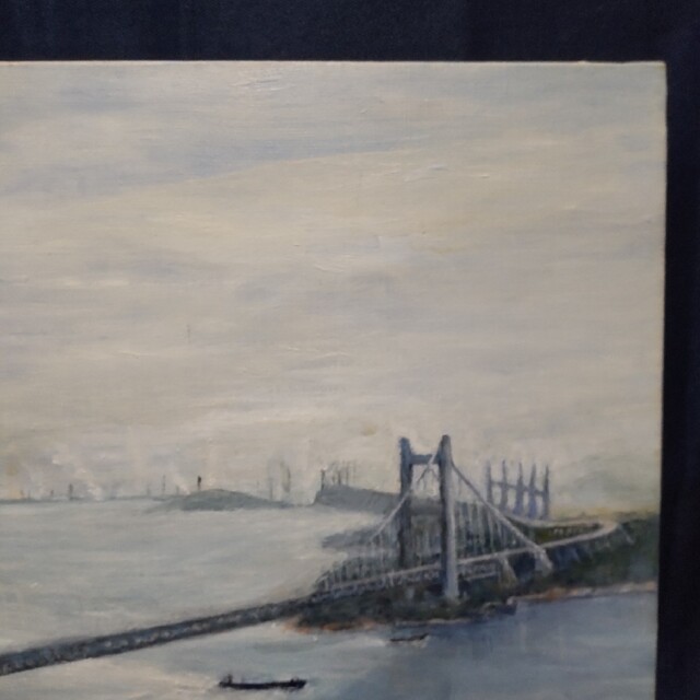 282 絵画　油彩　油絵　風景画　井川鈴子作　瀬戸の大橋　額装　額縁付き