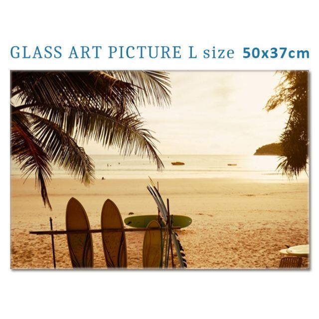 ガラスアートピクチャー L－L (壁掛け/ポスター)パームツリービーチ 海 楽園
