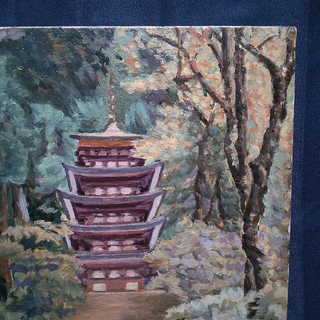 287 絵画　油彩　油絵　風景画　作者不明　室生寺　額装　額縁付き エンタメ/ホビーの美術品/アンティーク(絵画/タペストリー)の商品写真