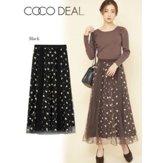 ココディール(COCO DEAL)のcocodeal♡チュール×刺繍レース接ぎスカート♡ブラック(ロングスカート)