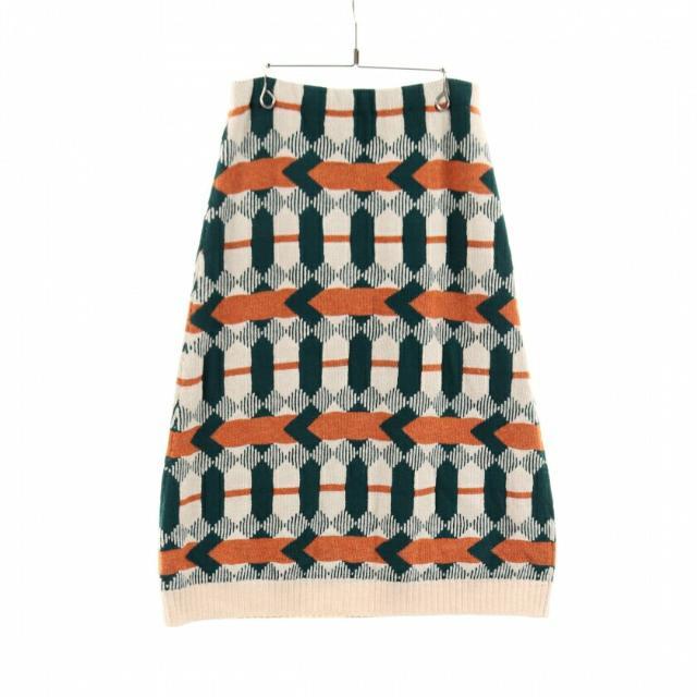 PRADA(プラダ)の ニット スカート ウール アイボリー グリーン オレンジブラウン レディースのスカート(ひざ丈スカート)の商品写真
