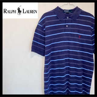 ラルフローレン(Ralph Lauren)のポロラルフローレン 刺繍ロゴ 半袖ポロシャツ ボーダー柄 Mサイズ ネイビー系(ポロシャツ)