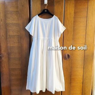 メゾンドソイル(maison de soil)の【美品】 メドンドソイル コットン ピンタック ギャザー プリーツ ワンピース(ロングワンピース/マキシワンピース)