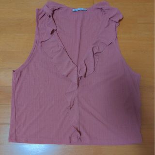 ザラ(ZARA)のZARA フリルタンクトップ Lサイズ(Tシャツ(半袖/袖なし))