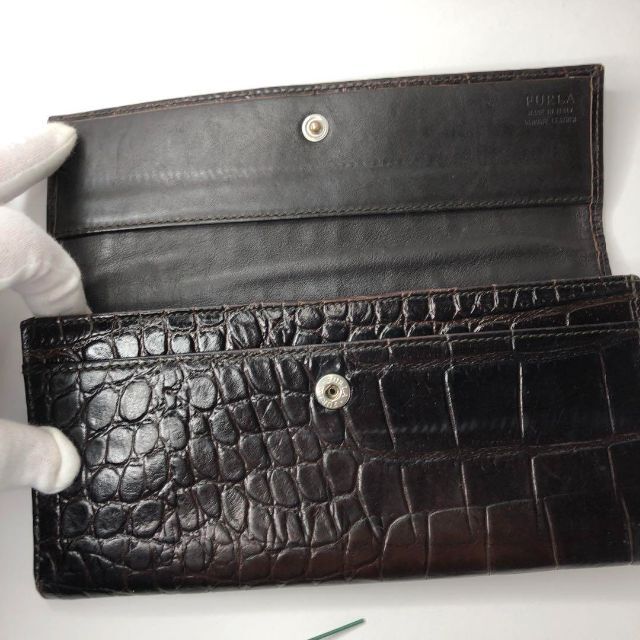 嬉しい大容量✨FURLA フルラ 長財布 黒 ブラック 本革 クロコダイル柄