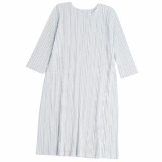 プリーツプリーズイッセイミヤケ(PLEATS PLEASE ISSEY MIYAKE)の極美品 プリーツプリーズ イッセイミヤケ PLEATS PLEASE チュニック ワンピース 半袖 プリーツ トップス レディース 3(L相当) ライトブルー(シャツ/ブラウス(半袖/袖なし))