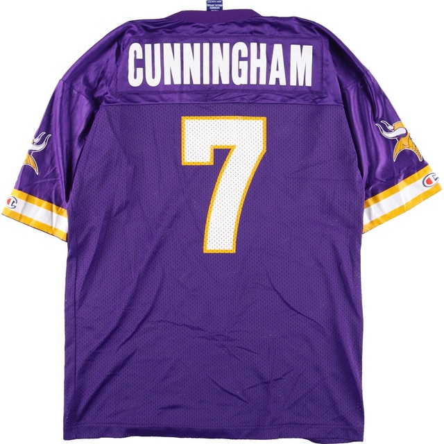 Champion(チャンピオン)の古着 チャンピオン Champion NFL MINNESOTA VIKINGS ミネソタバイキングス ゲームシャツ フットボールシャツ メンズL /eaa338254 メンズのトップス(Tシャツ/カットソー(半袖/袖なし))の商品写真