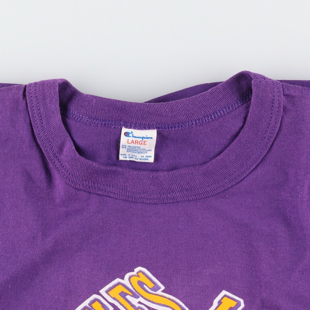 Champion(チャンピオン)の古着 80年代 チャンピオン Champion トリコタグ NBA LOS ANGELES LAKERS ロサンゼルスレイカーズ スポーツプリントTシャツ USA製 メンズL ヴィンテージ /eaa337523 メンズのトップス(Tシャツ/カットソー(半袖/袖なし))の商品写真