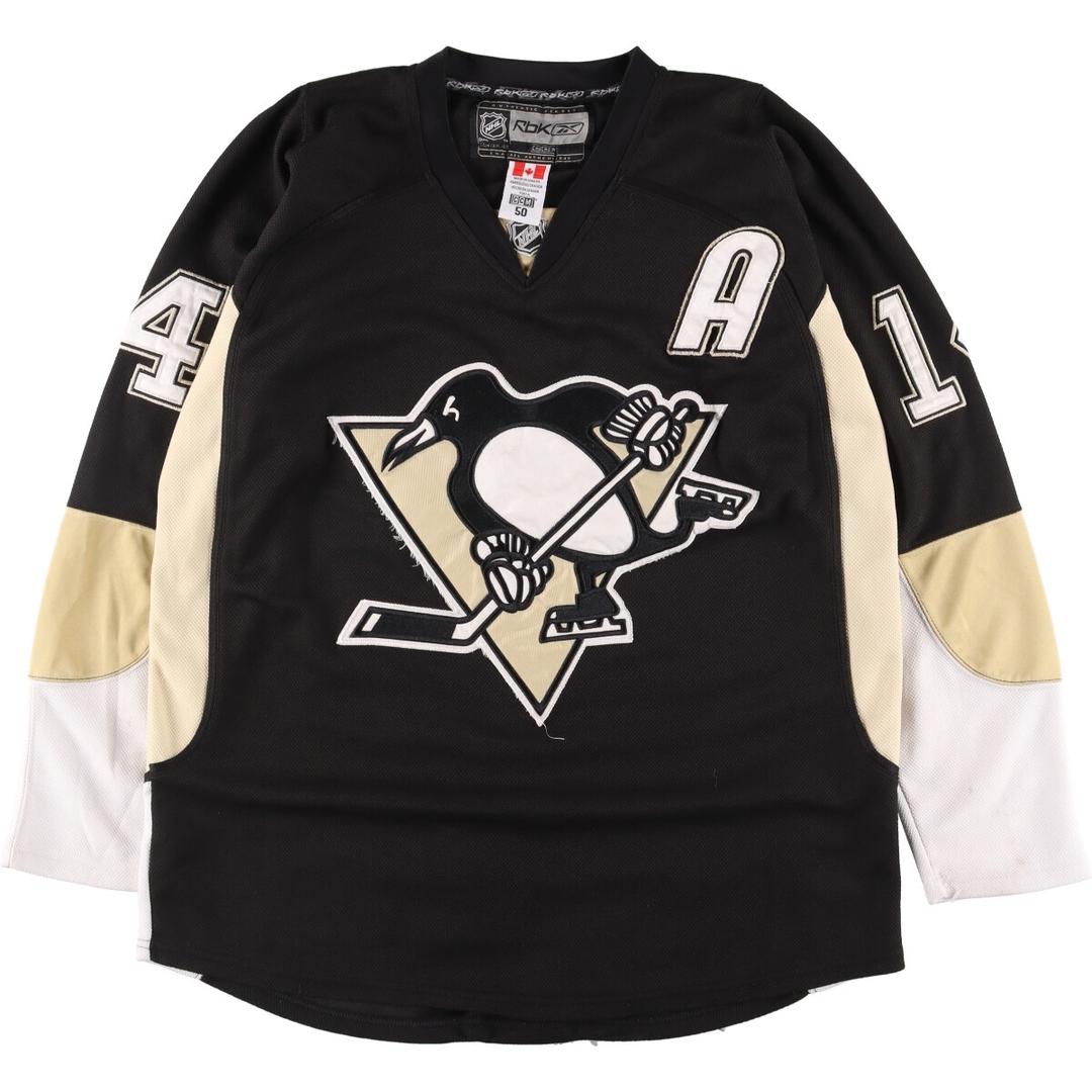 Reebok(リーボック)の古着 リーボック Reebok NHL PITTSBURGH PENGUINS ピッツバーグペンギンズ ナンバリング ゲームシャツ ホッケーシャツ カナダ製 メンズL /eaa338144 メンズのトップス(Tシャツ/カットソー(半袖/袖なし))の商品写真