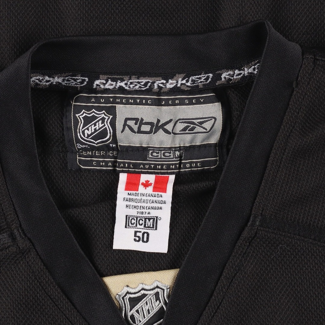 Reebok(リーボック)の古着 リーボック Reebok NHL PITTSBURGH PENGUINS ピッツバーグペンギンズ ナンバリング ゲームシャツ ホッケーシャツ カナダ製 メンズL /eaa338144 メンズのトップス(Tシャツ/カットソー(半袖/袖なし))の商品写真
