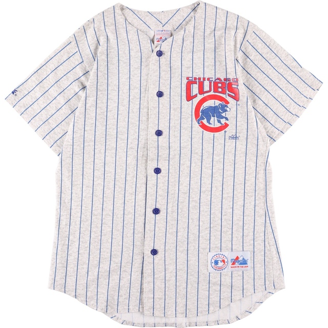 マジェスティック MAJESTIC MLB CHICAGO CUBS シカゴカブス ストライプ柄 ゲームシャツ ベースボールシャツ USA製 メンズM /eaa338148