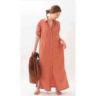 プラージュ(Plage)のPlage Linen シャツワンピース 38 レッド(ロングワンピース/マキシワンピース)