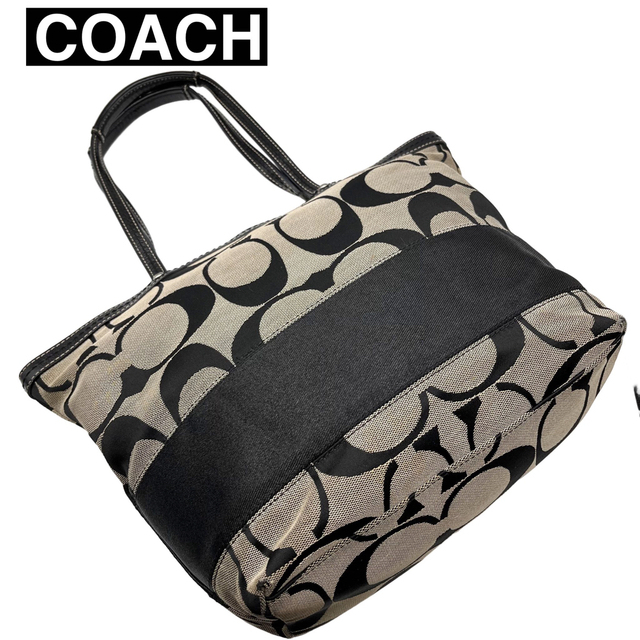 COACH(コーチ)のCOACH コーチ シグネチャー レザー キャンバス トート バッグ ブラック系 レディースのバッグ(トートバッグ)の商品写真