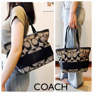 コーチ(COACH)のCOACH コーチ シグネチャー レザー キャンバス トート バッグ ブラック系(トートバッグ)