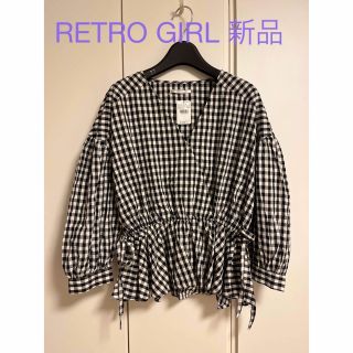 レトロガール(RETRO GIRL)の★新品★RETRO GIRL ギンガムチェック　コットン　カシュクールブラウス　(シャツ/ブラウス(長袖/七分))