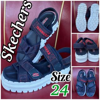 スケッチャーズ(SKECHERS)のスケッチャーズ美品！可愛いデニムロゴ入り厚底スポーツサンダル厚底スポサン24㎝(サンダル)