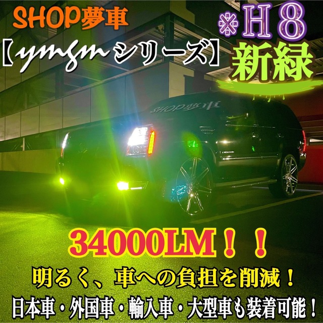 新発売34000LM‼️フォグランプ　LED 新緑✨外車も対応　グリーン　H8