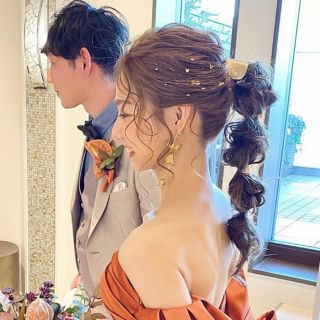 ヘアカフ　ヘアピアス　真鍮　ウェディング　ヘアアクセサリー　卒花　玉ねぎヘア