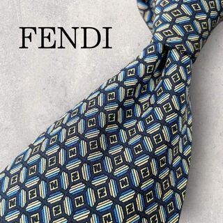 フェンディ(FENDI)の美品 FENDI フェンディ ズッカ柄 格子柄 チェック ネクタイ ブルー 青(ネクタイ)