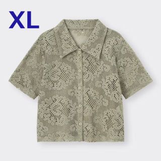 未使用 レースコンパクトシャツ (半袖) オリーブ XL ジーユー GU(シャツ/ブラウス(半袖/袖なし))
