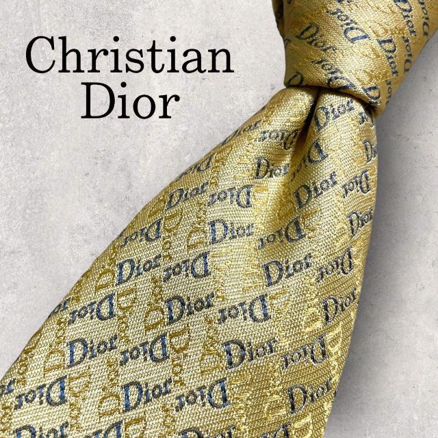 美品 Christian Dior ディオール Dior柄 ネクタイ ゴールド