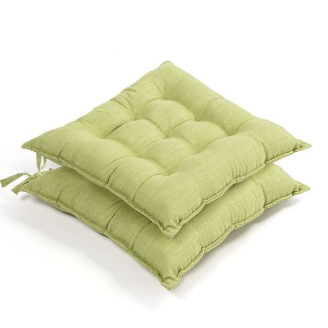 【色: グリーン】AIFY 座布団 椅子 クッション 厚め 紐付き 2枚セット