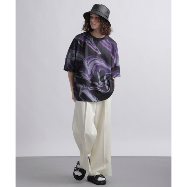 HARE(ハレ)のHARE ドルマンマーブルプリントカットソー ブラック メンズのトップス(Tシャツ/カットソー(半袖/袖なし))の商品写真