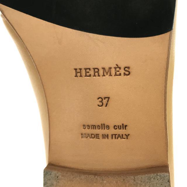 Hermes(エルメス)の【美品】  HERMES / エルメス | Hロゴ カーフレザー ローファー  スリッポン | 37 | ベージュ | レディース レディースの靴/シューズ(ブーツ)の商品写真