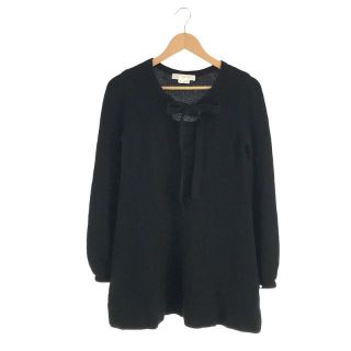 アレキサンダーワン(Alexander Wang)のALEXANDER WANG / アレキサンダーワン | カシミヤ 100％ リボン ネック ニット ワンピース チュニック | XS | ブラック | レディース(ひざ丈ワンピース)