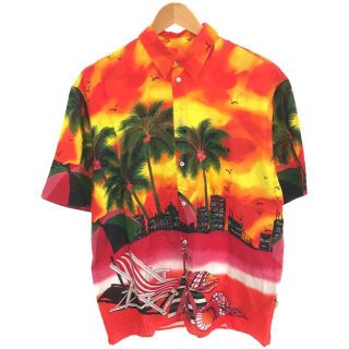 エムエスジイエム(MSGM)の【新品】  MSGM / エムエスジーエム | 2019SS | CAMICIA SHIRT レーヨン パームツリー モチーフ プリント 総柄 アロハ シャツ | 38 | オレンジ系 | メンズ(Tシャツ/カットソー(半袖/袖なし))