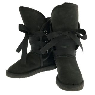 アグ(UGG)のUGG / アグ | ムートン レザー リボン ブーツ 保存袋有 | 45021 | ブラック/グレー | レディース(ブーツ)