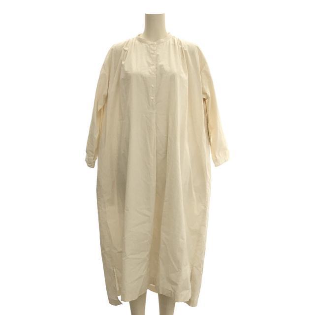 【新品】  suzuki takayuki / スズキタカユキ | ikkuna kurta dress オーガニックコットン プルオーバー バンドカラー ギャザー ロング シャツ ワンピース ドレス | 1 | nude | レディース