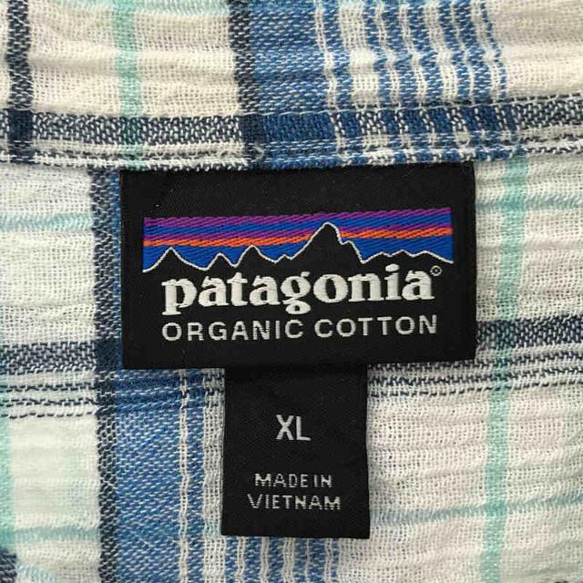 patagonia(パタゴニア)のPatagonia / パタゴニア | オーガニック コットン ちりめん チェック 半袖 シャツ | XL | ホワイト / ブルー | メンズ メンズのトップス(Tシャツ/カットソー(半袖/袖なし))の商品写真