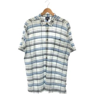 パタゴニア(patagonia)のPatagonia / パタゴニア | オーガニック コットン ちりめん チェック 半袖 シャツ | XL | ホワイト / ブルー | メンズ(Tシャツ/カットソー(半袖/袖なし))