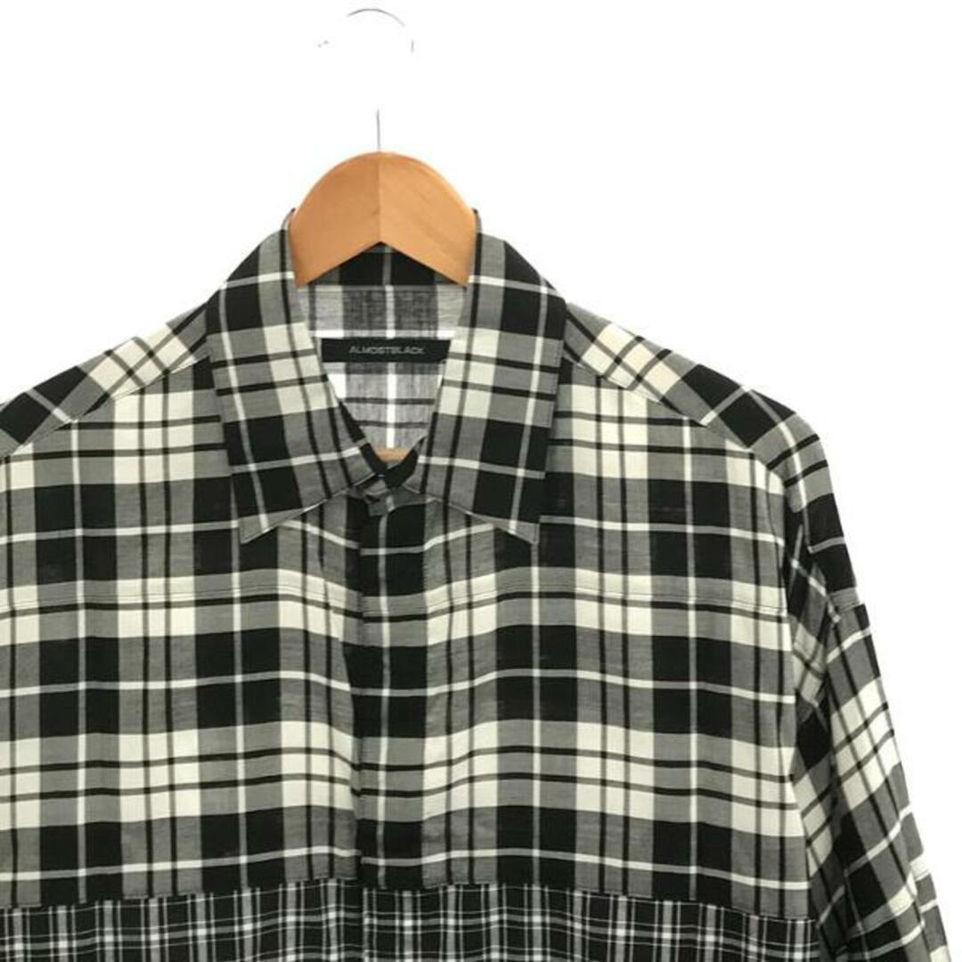 【新品】  ALMOSTBLACK / オールモストブラック | 2019AW | SWITCHING CHECK SHIRT チェック パネル 切替 ドッキング オーバーサイズ シャツ | 1 | BLACK | メンズ