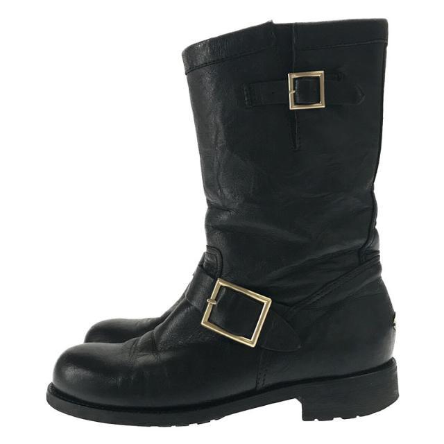 【美品】 JIMMY CHOO / ジミーチュウ | イタリア製 biker boots アジャスター レザー バイカー ブーツ | 37 1/2 |  ブラック | レディース