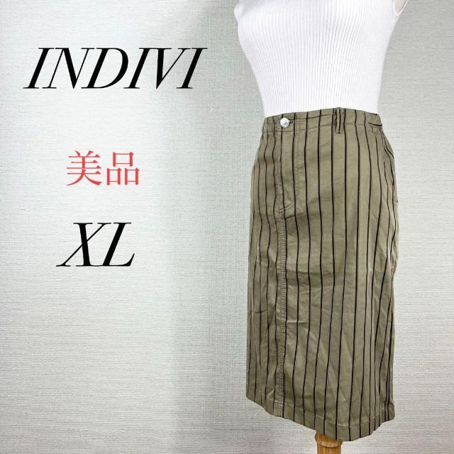 INDIVI(インディヴィ)の美品　バックスリット入　ストライプ柄　ひざ丈　日本製　中厚手　オフィスカジュアル レディースのスカート(ひざ丈スカート)の商品写真