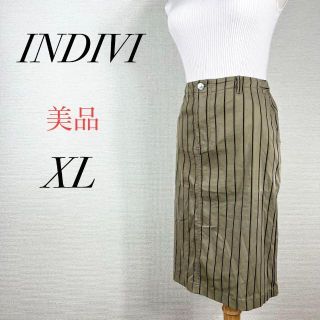 インディヴィ(INDIVI)の美品　バックスリット入　ストライプ柄　ひざ丈　日本製　中厚手　オフィスカジュアル(ひざ丈スカート)