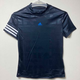 アディダス(adidas)のアディダス エンボスプリント 半袖モックネックシャツ レディスMサイズ ブラック(ウエア)