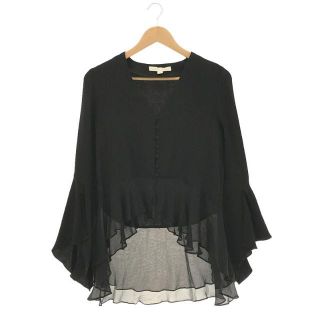 【美品】  JONATHAN SIMKHAI / ジョナサン シムカイ | silk シルク 100％ ノーカラー フリル ブラウス | XS | ブラック | レディース(シャツ/ブラウス(長袖/七分))