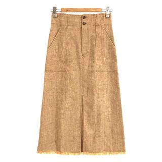 ロンハーマン(Ron Herman)のRon Herman / ロンハーマン | High Waist Skirt リネン混 ハイウエスト パッチポケット フリンジ スカート | S | ライトブラウン | レディース(ロングスカート)