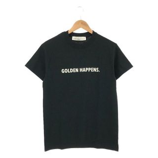 ゴールデングース(GOLDEN GOOSE)のGOLDEN GOOSE / ゴールデングース | GOLDEN HAPPENS コットン クルーネック ロゴ 両面プリント Ｔシャツ カットソー | S | ブラック | レディース(Tシャツ(半袖/袖なし))