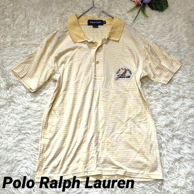 POLO RALPH LAUREN(ポロラルフローレン)のポロラルフローレン ゴルフ【XL】 ポロシャツ ストライプ  刺繍ロゴ イエロー レディースのトップス(ポロシャツ)の商品写真