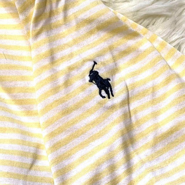 POLO RALPH LAUREN(ポロラルフローレン)のポロラルフローレン ゴルフ【XL】 ポロシャツ ストライプ  刺繍ロゴ イエロー レディースのトップス(ポロシャツ)の商品写真