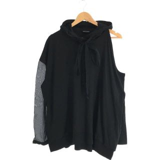 アンドゥムルメステール(Ann Demeulemeester)の【美品】  ANN DEMEULEMEESTER / アンドゥムルメステール | 2018SS | コットン キュプラ 切替 オープンショルダー フーデッド ロングスリーブ カットソー フーディ | 36 | ブラック | メンズ(スウェット)