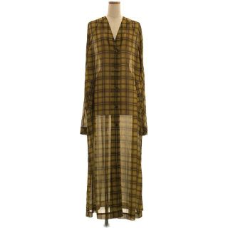 ドリスヴァンノッテン(DRIES VAN NOTEN)の【美品】  DRIES VAN NOTEN / ドリスヴァンノッテン | 2020AW チェック ノーカラー バックスリット ポケット付き ロング ワンピース コート | M | イエロー | レディース(その他)