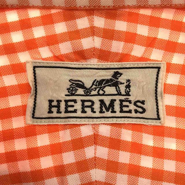 HERMES / エルメス | フランス製 コットン ギンガムチェック セリエボタン ボタンダウン シャツ | 39-15 1/2 | オレンジ |  メンズ
